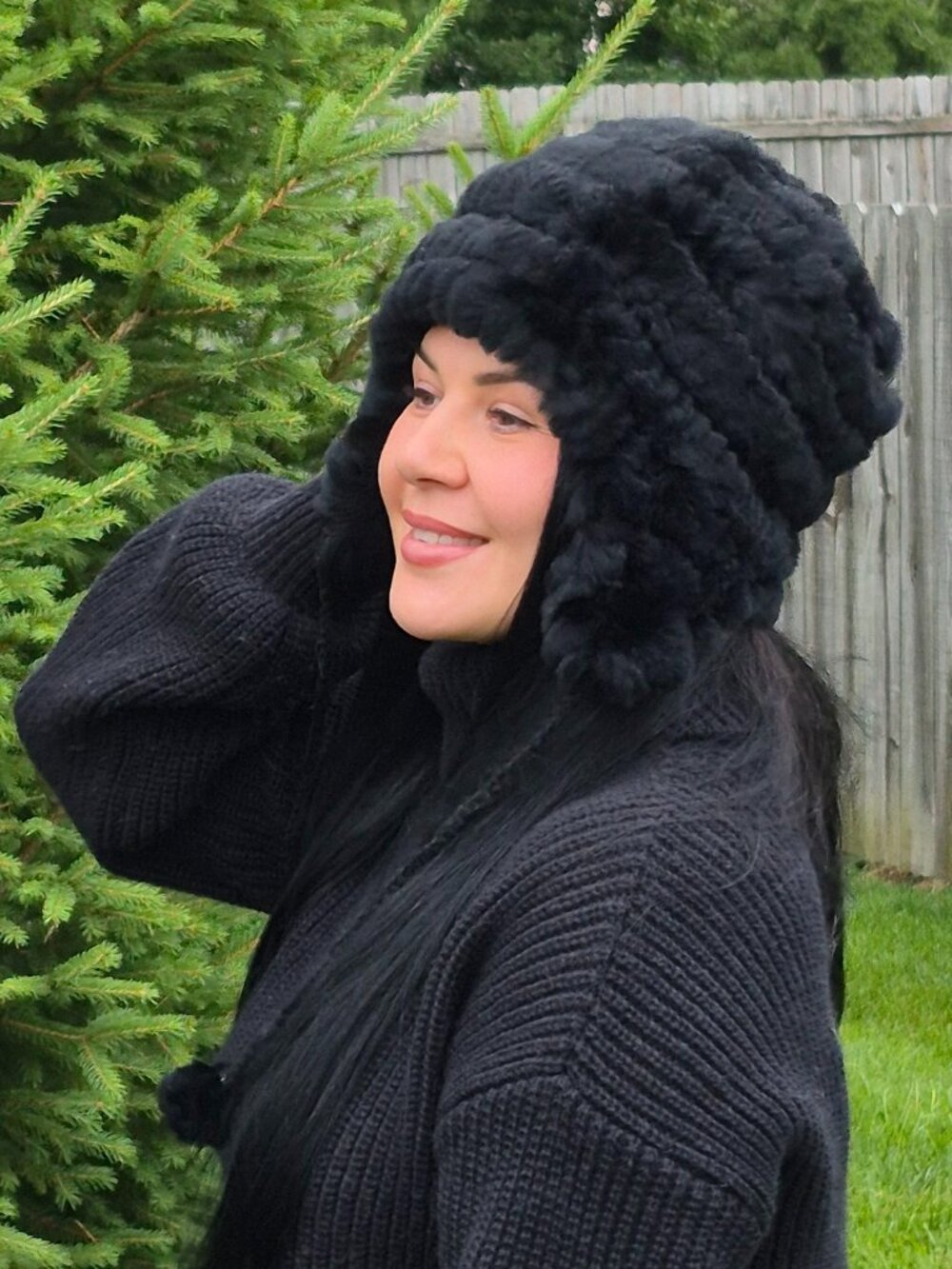 Black Real Fur Winter Hat, Unisex Earflap Hat
